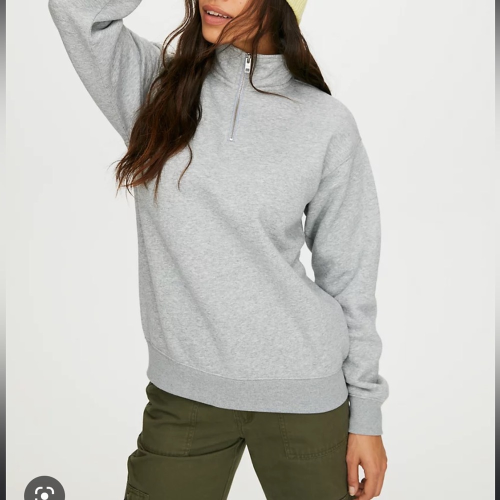 ARITZIA | TNA Warm Up Mock Neck Half Zip Sweatshirt Heather Athletic Grey XXS